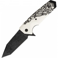 Нож складной Hogue EX-02 Skulls & Bones Tanto, сталь дамасская, рукоять ABS-пластик купить в Рязани