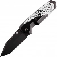 Складной нож Hogue EX-02 Tanto Custom Skulls & Bones, сталь 154CM Ceracote™ Firearm Coating, рукоять ABS-Пластик, черно-белый купить в Рязани