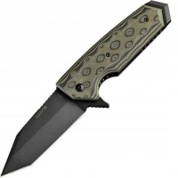 Складной нож Hogue EX-02 Tanto Flipper, сталь 154CM Ceracote™ Firearm Coating, рукоять стеклотекстолит G-Mascus® — Black/Green/Lava купить в Рязани