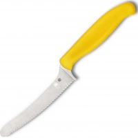 Универсальный кухонный нож Spyderco Z-Cut Serrated Offset Kitchen, сталь CTS™ — BD1 Alloy, рукоять желтый полипропилен купить в Рязани