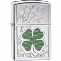 Зажигалка ZIPPO Classic «Клевер» с покрытием High Polish Chrome купить в Рязани