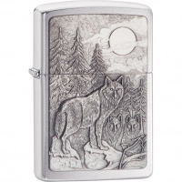 Зажигалка ZIPPO Classic Волк с покрытием Brushed Chrome купить в Рязани